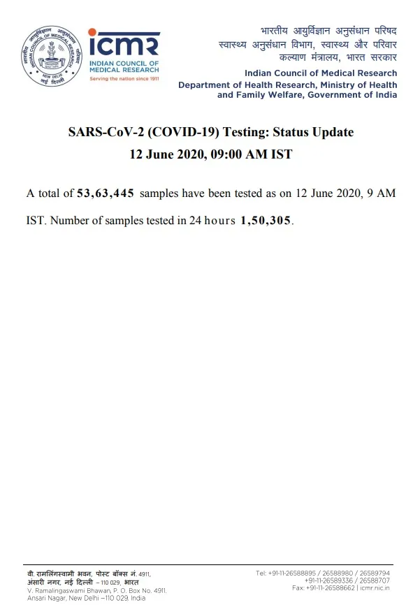 number of samples details till date icmr 